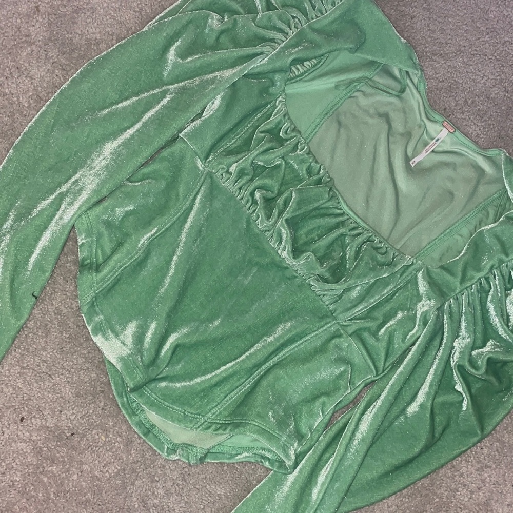 Free People Green Velvet long sleeve corset top M